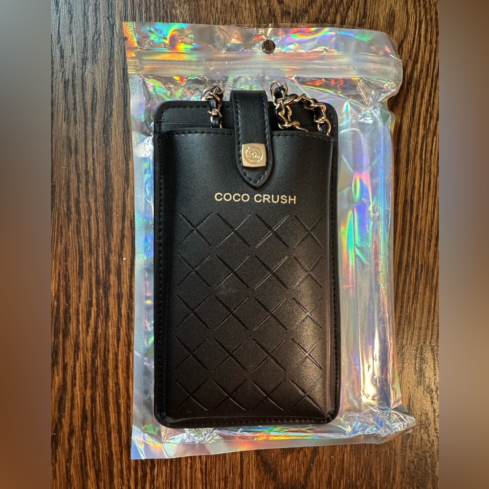 Coco Crush Black CC Quilted Phone Case with Crossbody Strap
